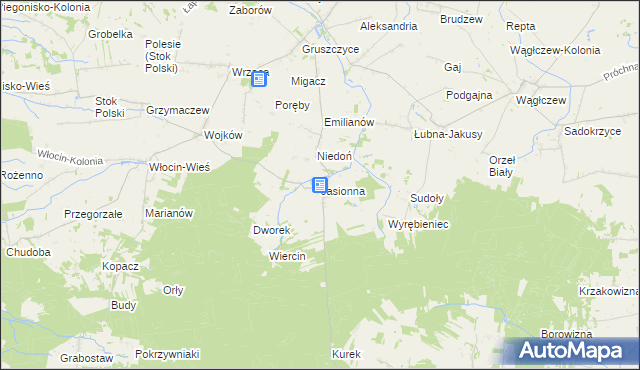 mapa Jasionna gmina Błaszki, Jasionna gmina Błaszki na mapie Targeo