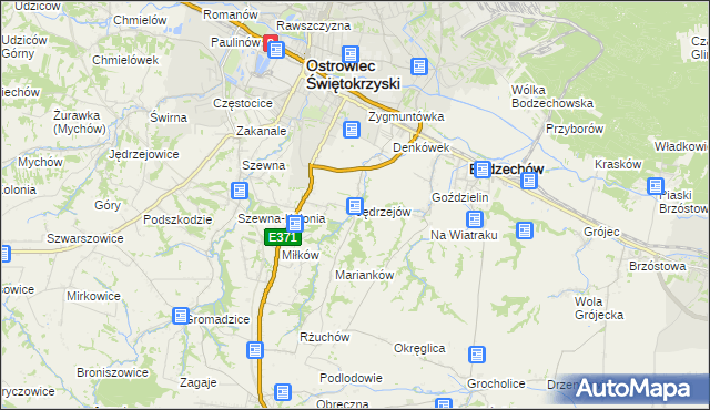 mapa Jędrzejów gmina Bodzechów, Jędrzejów gmina Bodzechów na mapie Targeo