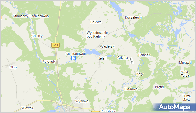 mapa Jeleń gmina Lidzbark, Jeleń gmina Lidzbark na mapie Targeo