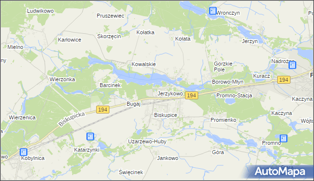 mapa Jerzykowo gmina Pobiedziska, Jerzykowo gmina Pobiedziska na mapie Targeo