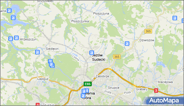 mapa Jeżów Sudecki, Jeżów Sudecki na mapie Targeo
