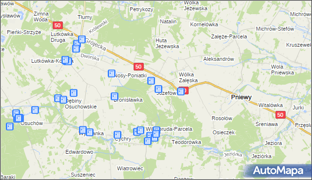 mapa Józefów gmina Pniewy, Józefów gmina Pniewy na mapie Targeo