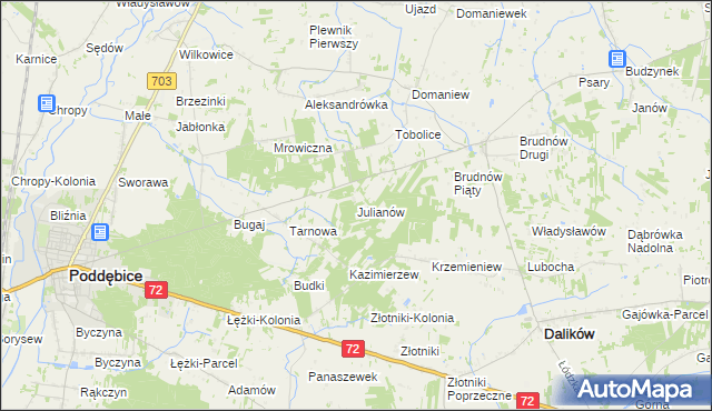 mapa Julianów gmina Dalików, Julianów gmina Dalików na mapie Targeo