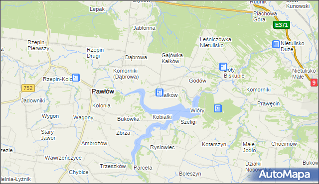 mapa Kałków gmina Pawłów, Kałków gmina Pawłów na mapie Targeo