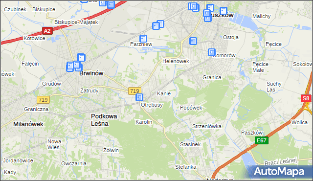 mapa Kanie gmina Brwinów, Kanie gmina Brwinów na mapie Targeo