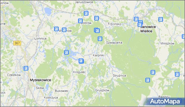 mapa Karpniki gmina Mysłakowice, Karpniki gmina Mysłakowice na mapie Targeo