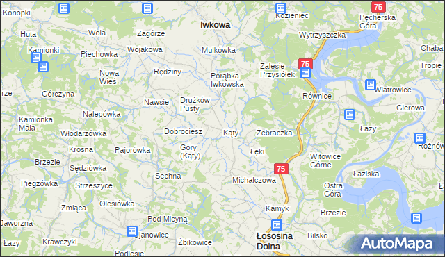 mapa Kąty gmina Iwkowa, Kąty gmina Iwkowa na mapie Targeo