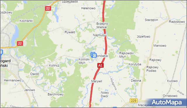 mapa Klonówka gmina Starogard Gdański, Klonówka gmina Starogard Gdański na mapie Targeo