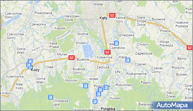 mapa Kobiernice, Kobiernice na mapie Targeo