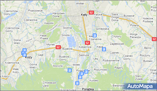 mapa Kobiernice, Kobiernice na mapie Targeo