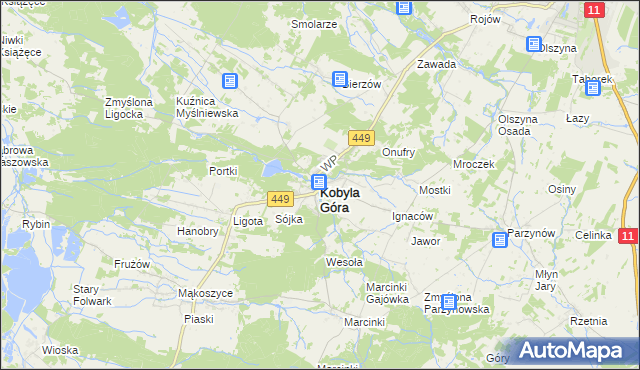 mapa Kobyla Góra powiat ostrzeszowski, Kobyla Góra powiat ostrzeszowski na mapie Targeo