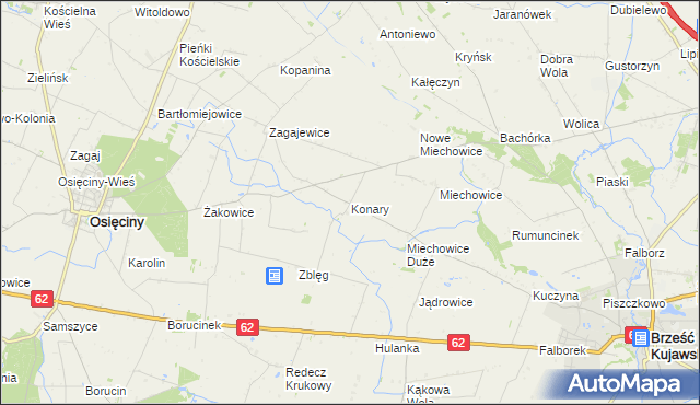 mapa Konary gmina Osięciny, Konary gmina Osięciny na mapie Targeo