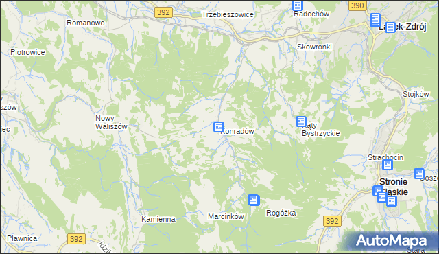 mapa Konradów gmina Lądek-Zdrój, Konradów gmina Lądek-Zdrój na mapie Targeo