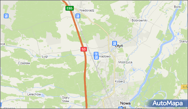 mapa Konradowo gmina Otyń, Konradowo gmina Otyń na mapie Targeo