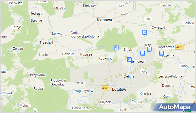 mapa Kopaniny gmina Lututów, Kopaniny gmina Lututów na mapie Targeo