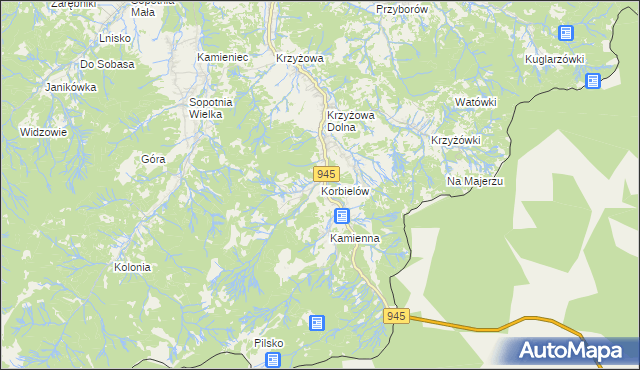 mapa Korbielów, Korbielów na mapie Targeo