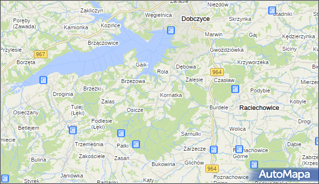 mapa Kornatka gmina Dobczyce, Kornatka gmina Dobczyce na mapie Targeo