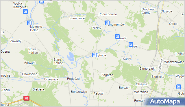 mapa Korytnica gmina Sobków, Korytnica gmina Sobków na mapie Targeo