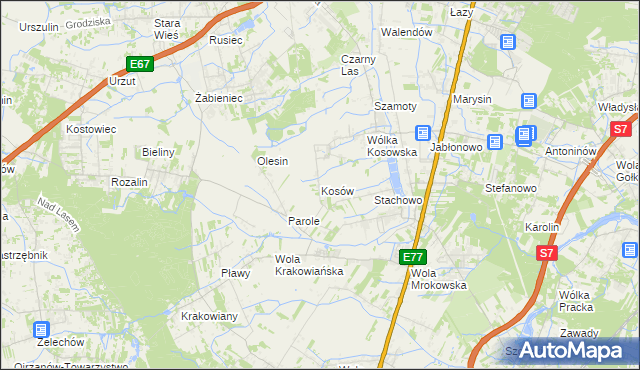 mapa Kosów gmina Lesznowola, Kosów gmina Lesznowola na mapie Targeo