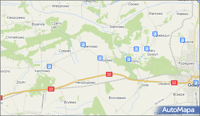 mapa Kosowo gmina Gostyń, Kosowo gmina Gostyń na mapie Targeo