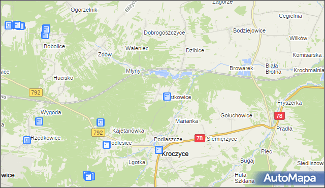 mapa Kostkowice gmina Kroczyce, Kostkowice gmina Kroczyce na mapie Targeo