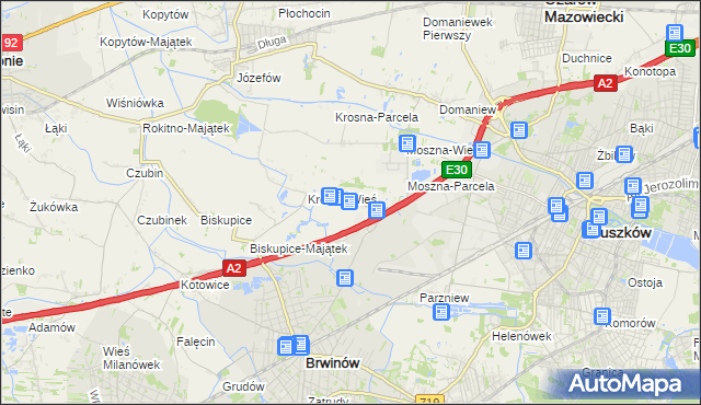 mapa Koszajec gmina Brwinów, Koszajec gmina Brwinów na mapie Targeo
