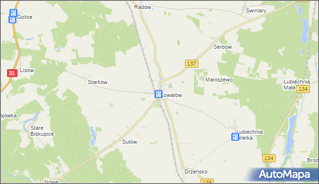 mapa Kowalów gmina Rzepin, Kowalów gmina Rzepin na mapie Targeo