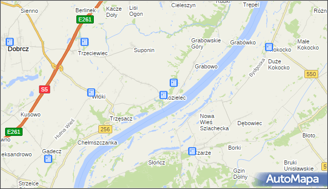 mapa Kozielec gmina Dobrcz, Kozielec gmina Dobrcz na mapie Targeo