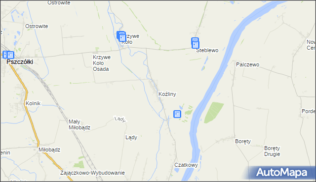 mapa Koźliny gmina Suchy Dąb, Koźliny gmina Suchy Dąb na mapie Targeo