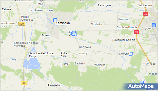 mapa Kozłówka gmina Kamionka, Kozłówka gmina Kamionka na mapie Targeo
