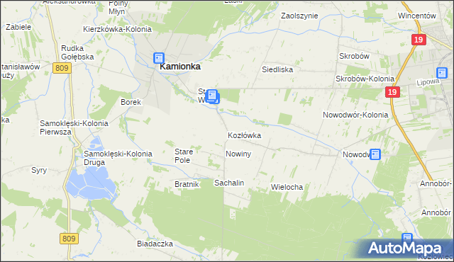 mapa Kozłówka gmina Kamionka, Kozłówka gmina Kamionka na mapie Targeo