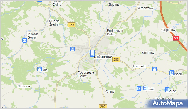 mapa Kożuchów powiat nowosolski, Kożuchów powiat nowosolski na mapie Targeo