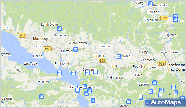 mapa Krośnica gmina Krościenko nad Dunajcem, Krośnica gmina Krościenko nad Dunajcem na mapie Targeo