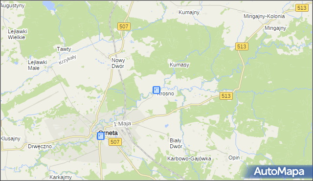 mapa Krosno gmina Orneta, Krosno gmina Orneta na mapie Targeo