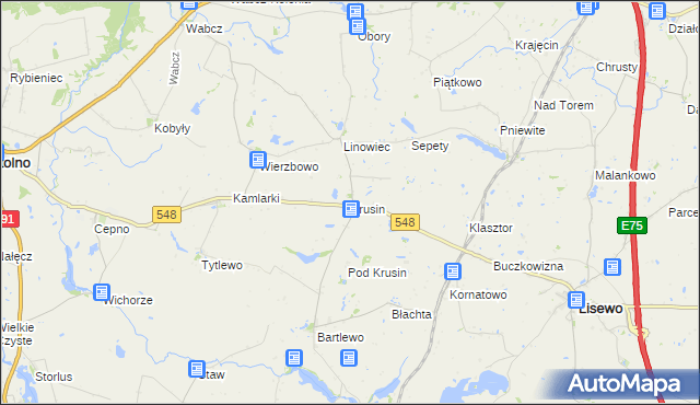 mapa Krusin gmina Lisewo, Krusin gmina Lisewo na mapie Targeo