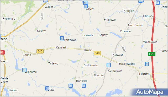 mapa Krusin gmina Lisewo, Krusin gmina Lisewo na mapie Targeo