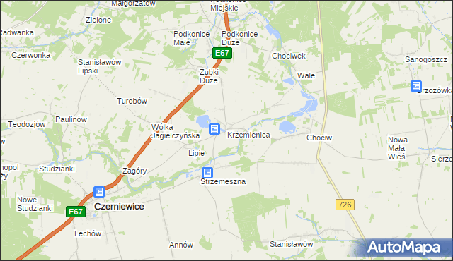 mapa Krzemienica gmina Czerniewice, Krzemienica gmina Czerniewice na mapie Targeo