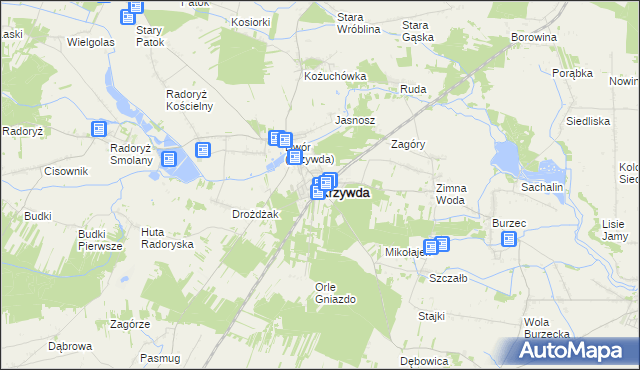 mapa Krzywda powiat łukowski, Krzywda powiat łukowski na mapie Targeo