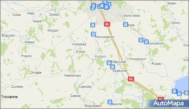 mapa Kuczyn gmina Mońki, Kuczyn gmina Mońki na mapie Targeo