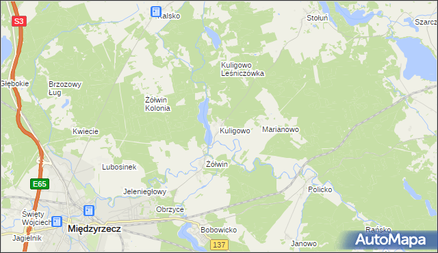 mapa Kuligowo, Kuligowo na mapie Targeo