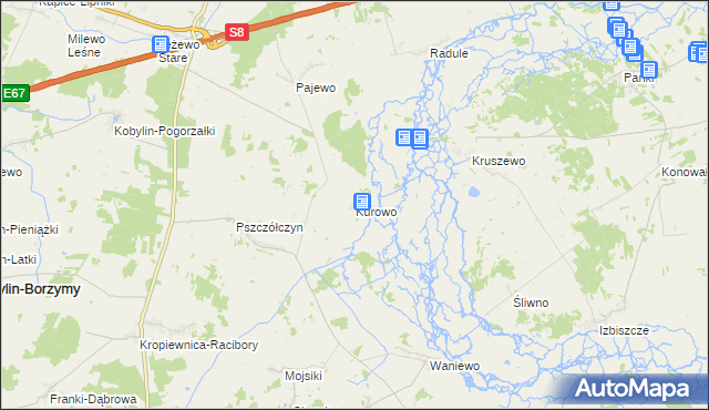 mapa Kurowo gmina Kobylin-Borzymy, Kurowo gmina Kobylin-Borzymy na mapie Targeo