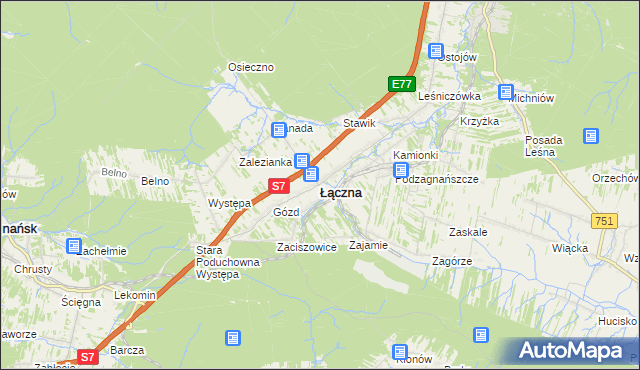 mapa Łączna powiat skarżyski, Łączna powiat skarżyski na mapie Targeo