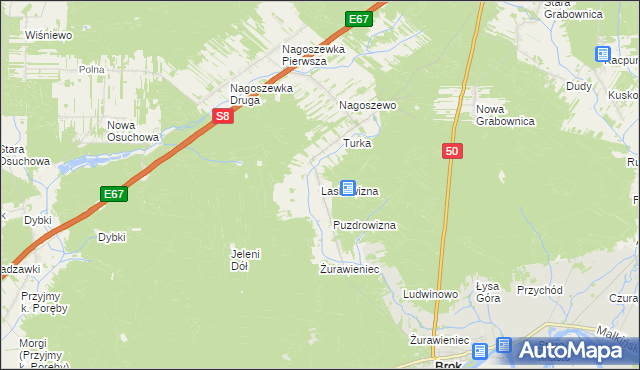 mapa Laskowizna gmina Brok, Laskowizna gmina Brok na mapie Targeo