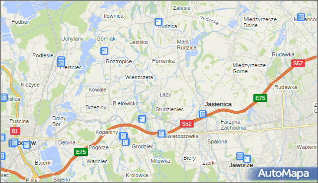 mapa Łazy gmina Jasienica, Łazy gmina Jasienica na mapie Targeo