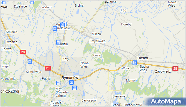 mapa Łazy gmina Rymanów, Łazy gmina Rymanów na mapie Targeo