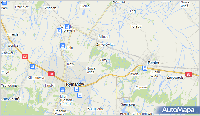 mapa Łazy gmina Rymanów, Łazy gmina Rymanów na mapie Targeo