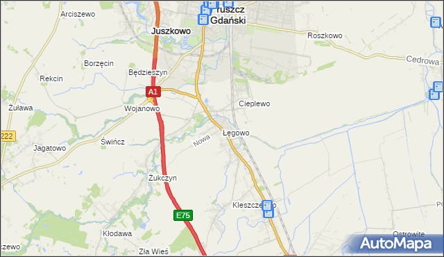 mapa Łęgowo gmina Pruszcz Gdański, Łęgowo gmina Pruszcz Gdański na mapie Targeo