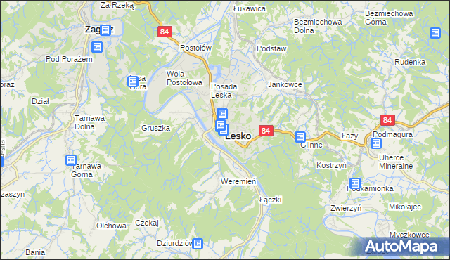 mapa Lesko, Lesko na mapie Targeo