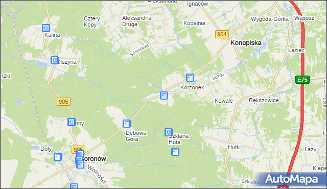 mapa Leśniaki gmina Konopiska, Leśniaki gmina Konopiska na mapie Targeo