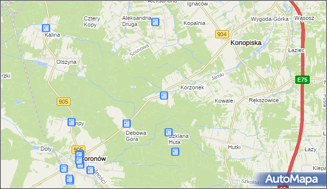 mapa Leśniaki gmina Konopiska, Leśniaki gmina Konopiska na mapie Targeo